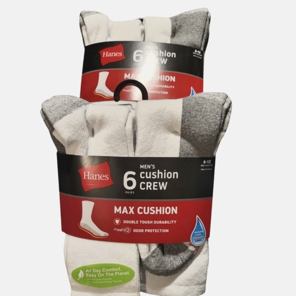 Hanes Other - NWT Hanes Men's Cushion Crew Socks - White and Gray